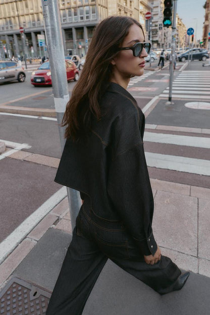 Camisa oversize pespuntes contraste